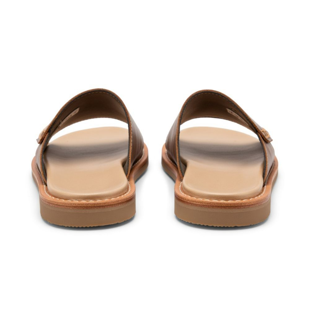 Quality Men Taupe Leather Slide Sandals with Decorative Stitching